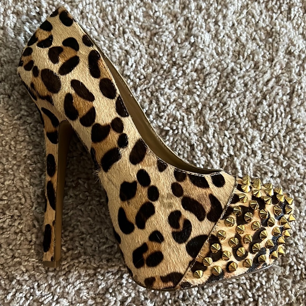 Steve Madden Platform Heels-Cow Print with Studs